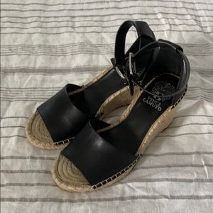 Vince Camuto Black Leather Wedge Sandals